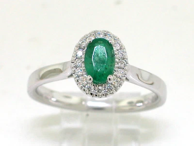 Smaragd Ring 585 Weißgold 14Kt Gold natürlicher Smaragd  16 Brillanten Wesselton - Bild 1 von 4