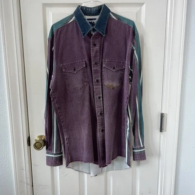 Vintage Wrangler Brushpopper Shirt Men’s Size 16 - 35 Button  Burgundy/teal - Image 1 of 4