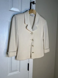 St. John Size 2 Cream Knit Blazer Preppy Old Money Classy - Picture 1 of 5