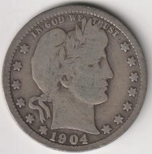 BETTER DATE 1904-O BARBER QUARTER VG+ - Picture 1 of 2