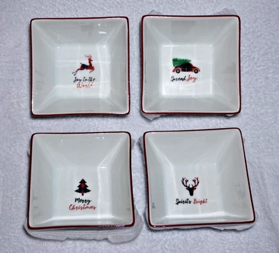 Mason Blanc Set of 4 White Porcelain Christmas Square Serving/ Dipping Bowls - Image 1 of 4