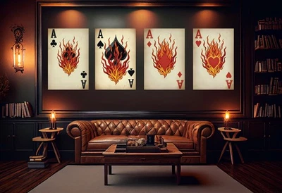 Playing Card Wall Art | 4 Of A Kind | Poker Art | Casino | Flame Series 2 - Image 1 of 4