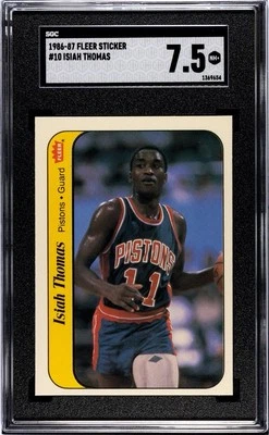 1986/87 Fleer Sticker Isiah Thomas #10 RC Detroit Pistons Basketball SGC 7.5 NM+ - Image 1 of 2