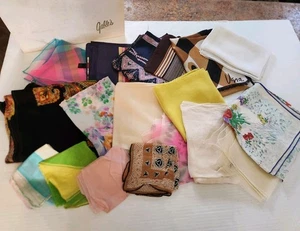 Vintage Lot of 14 Women's Scarves and 4 Handkerchiefs Silk and Sheer Satin Mixed - Picture 1 of 24