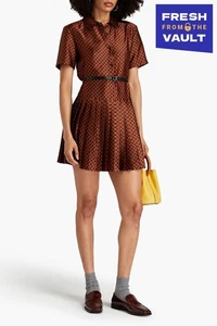 RRP€265 MAJE Rablic Shirt Dress EU40 US8 UK12 L Brown Pleated Geometric Belted - Picture 1 of 6