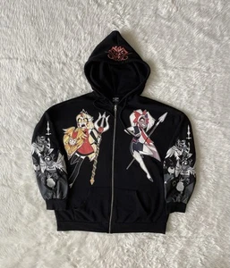 Hazbin Hotel Oversized Zip Up Black Hoodie Size M Hot Topic Anime - Bild 1 von 9