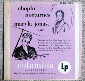 Maryla Jonas Chopin Nocturnes Columbia Masterworks ML 2143 10" LP Very Clean - Picture 1 of 3