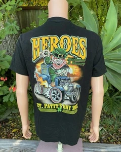 St Patricks Day 2022 T Shirt L Black Heroes Restaurant Leprechaun Patty Wagon - Picture 1 of 8