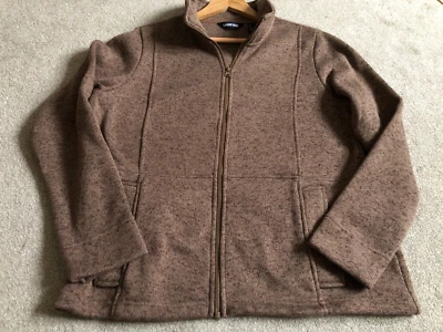 Lands End Cardigan Fleece Jacket Size Large Pockets Zip Up VGC Brown Flecked - Image 1 of 4