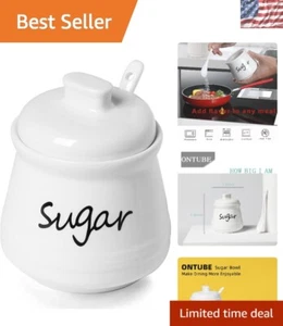 Vielseitige 12 Unzen Weiß Porzellan Zuckerdose mit Deckel & Löffel - Perfekt zum Verschenken - Bild 1 von 9