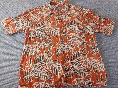 Винтажная шерстяная рубашка средний мужской оранжевый цветочный пуговицы листья ретро - Изображение 1 из 4