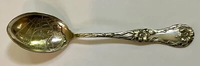 Cuchara bebé infantil Art Nouveau plata esterlina Little Miss Muffett mango floral Foto 1 de 4