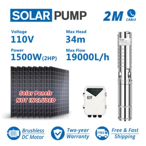 4" Deep Well Stainless Steel Solar Water Pump 110V 2HP Submersible + Controller - Picture 1 of 11