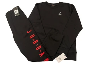 NWT NIKE AIR JORDAN BOY'S 2 PC SET BLACK SWEATSHIRT & JOGGERS SWEATPANTS L 12-13 - Picture 1 of 3