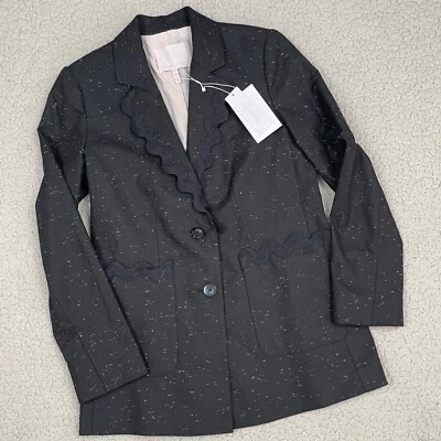 Rebecca Taylor Women's Slub Cotton Tailored Jacket Blazer Black Size 4 NWT $595 - Image 1 of 4
