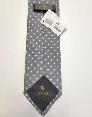 160 美元全新 CANALI 男式领带 100% 真丝粗花呢灰色圆点意大利制造 — 第 1/4 张图片