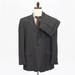 Pronto Uomo 48L 38x31 Brown Full Suit Striped 3B Wool - Picture 1 of 15