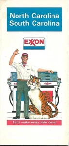 1978 EXXON Tiger Road Map NORTH & SOUTH CAROLINA Charleston Raleigh Charlotte - Picture 1 of 4