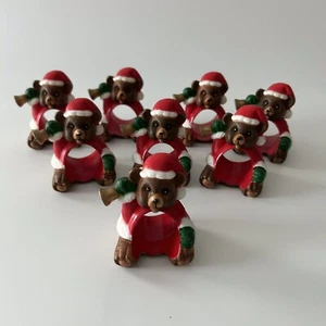 Vintage Napkin Ring Holders Reed Christmas Holiday Festive Santa Bear Set of 8 - Picture 1 of 7