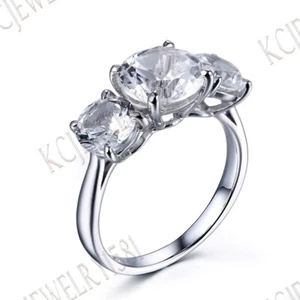 Round Cut White Topaz 925 Sterling Sliver Three Stone Wedding Gemstone Fine Ring - Picture 1 of 10