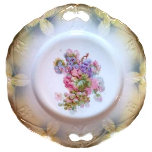 Vintage German Handled Cake Plate Blueberries Rainbow Sheen Pastry Platter Pink - Picture 1 of 9