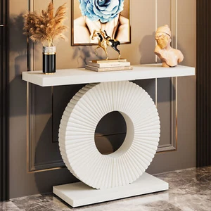 39" Modern Accent Console Table with Geometric Base, Wood Entryway Hallway Table - Picture 1 of 15