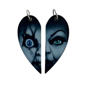 Chucky & Tiffany Matched Heart Pendants – Bride of Chucky Horror Couples Gift - Picture 1 of 7