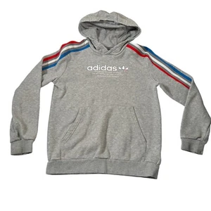 adidas Originals Big Kids' Gray Trefoil Hoodie White Red Blue Striped Medium - Picture 1 of 11