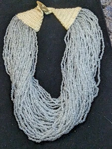 Two's Company Multi Strand Beaded Necklace Pale Blue Knitted 18" Statement - Bild 1 von 5