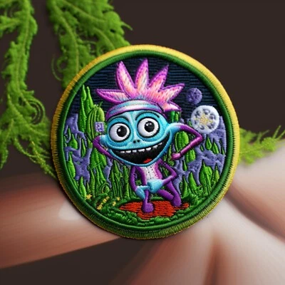 Alien Creature Patch Iron-on Applique Clothing, Extraterrestrial Cosmic Cartoon - Image 1 of 4