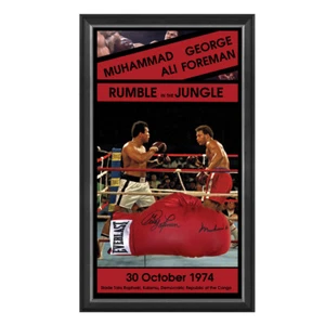 GUANTES DE BOXEO ENMARCADOS FIRMADOS A MANO RUMBLE IN THE JUNGLE MUHAMMAD ALI FOREMAN - Imagen 1 de 1