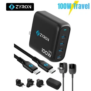 ZYRON 100W GaN Charger 4 Port Multi USB-C Charger PD3.0 PPS Fast Power Adapter - Picture 1 of 10