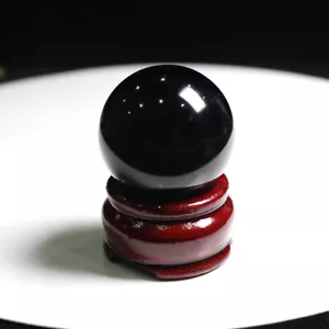 50mm Natural Black Obsidian Quartz Crystal Stone Sphere Energy Ball Gift + Stand - Picture 1 of 12