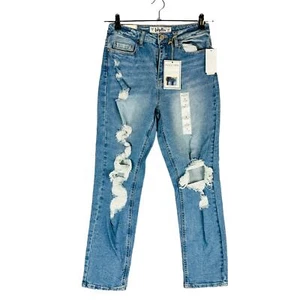 New Indigo Rein Juniors 9 28 Mom Fit Jeans Super High Rise Denim Distressed NWT - Picture 1 of 8