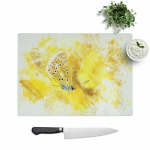 Yellow Butterfly  Chopping Board Glass Textured Cutting Worktop Saver Kitchen - Picture 1 of 6