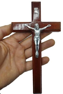 Wall Hanging cross crucifix made of wood 8'' color dark - Picture 1 of 5