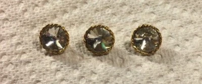 3 Blumenthal Lansing Gold Tone Metal / Crystal Rhinestone 5/8" Buttons # 40344 - Image 1 of 4