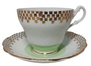 English Castle Karierte Teetasse und Untertasse Bone China Staffordshire England ANSEHEN - Bild 1 von 14