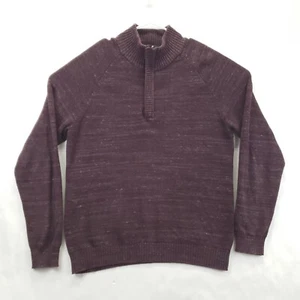 Vintage Weatherproof Sweater Mens Large Burgundy 100% Cotton Mock Neck 1/4 Zip - Picture 1 of 10