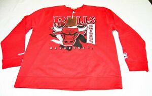 Mitchell & Ness Men Chicago Bulls Long Sleeve Sweatshirt Pullover Red Sz 2XL NWT
