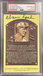 Warren Spahn Signed Gold HOF Plaque Postcard Yellow Braves Autograph PSA/DNA - Picture 1 of 3