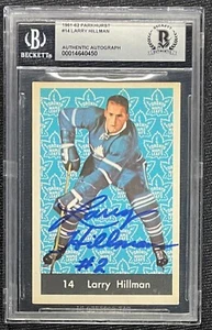 LARRY HILLMAN SIGNED 1961-62 PARKHURST MAPLE LEAFS CARD BECKETT AUTO GRADE 10 - Picture 1 of 2