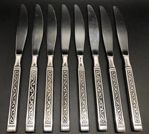 Oneida Stainless Set of 8 Scrolling SPANISH COURT 9-3/8" Dinner Knives (RF1045) - Picture 1 of 5