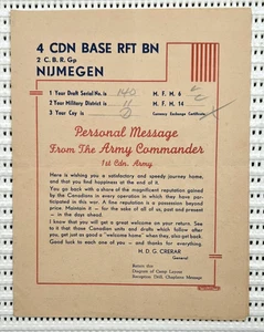 Seconde Guerre mondiale 1ère armée canadienne message du général Crerar Nimègue Allemagne - Photo 1/3