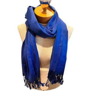 Womens Pashmina Scarf Rectangular Fringed Royal Blue Shawl - Picture 1 of 5