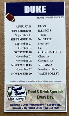 2025 Duke University Blue Devils Football Pocket Schedule-Puerto Nuevo - Image 1 of 3