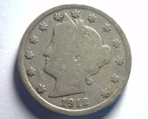 1912 LIBERTY NICKEL VERY GOOD VG NICE ORIGINAL COIN BOBS COINS FAST 99c SHIP - Picture 1 of 2