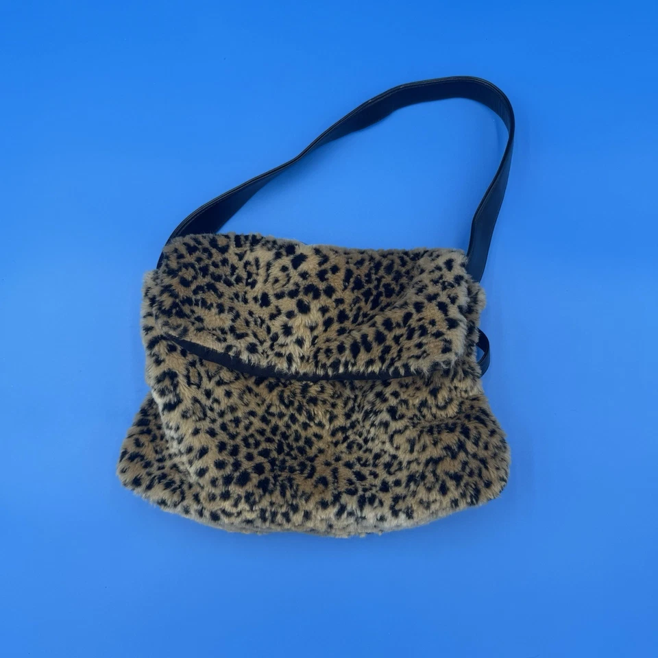 Bolsa de ombro de pele sintética com estampa de leopardo 100% acrílica alça preta vintage Y2K - Imagem 1 de 4