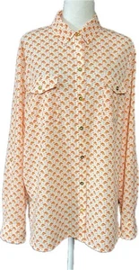 Jones New York Shirt Womens Extra Large XL White Orange Flamingo Blouse Work - Picture 1 of 11
