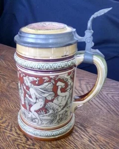Mettlach 1899 Bacchus Procession .5 Liter Lidded Stein #2035 - Picture 1 of 1